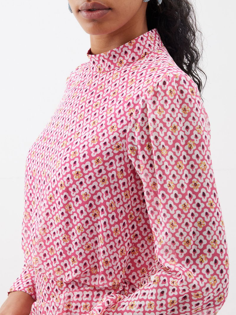 saloni pink floral dress Saloni Floral-print Silk-crepon Midi Dress