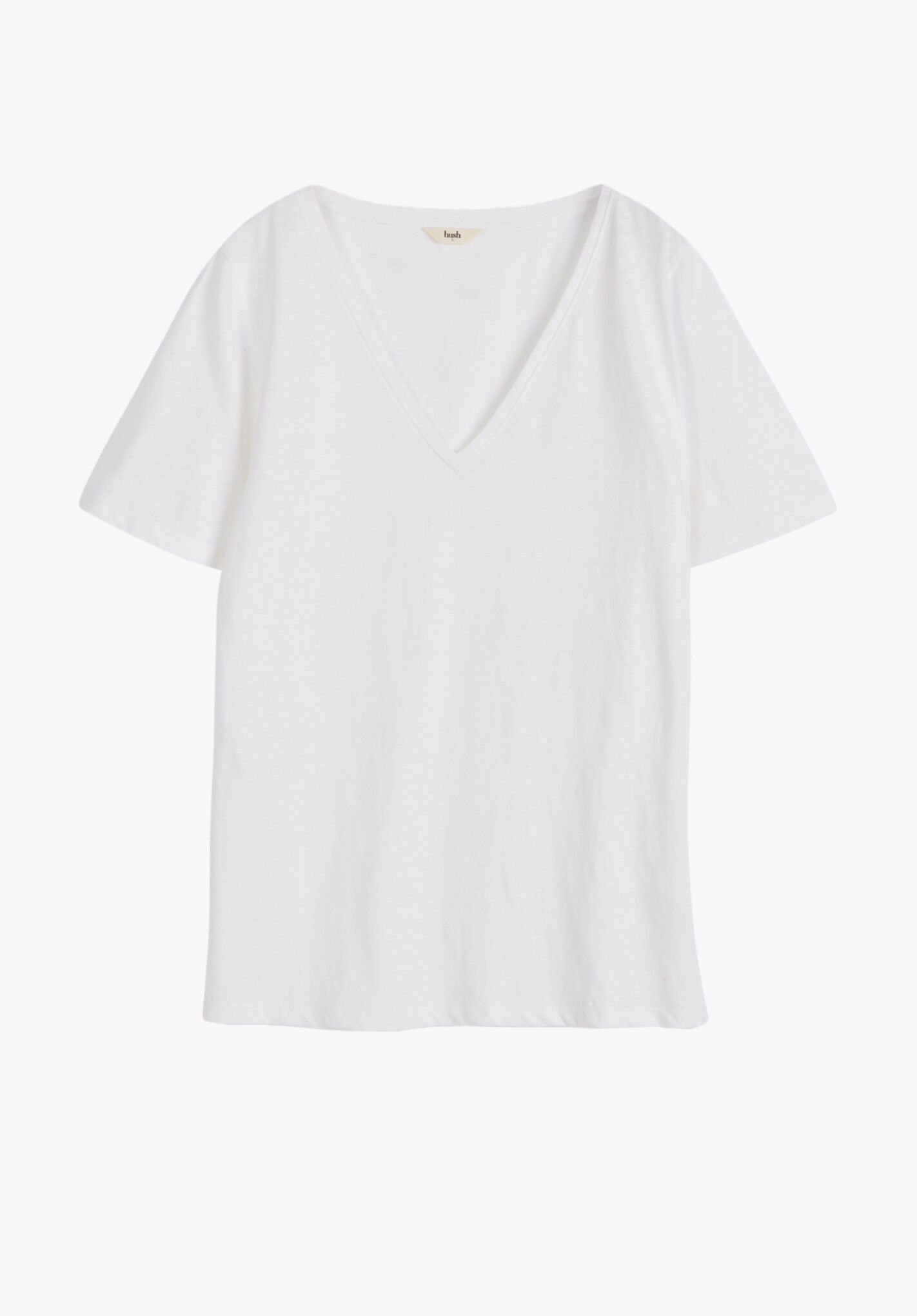 HUSH Kali Cotton Slub VNeck TShirt in White Endource