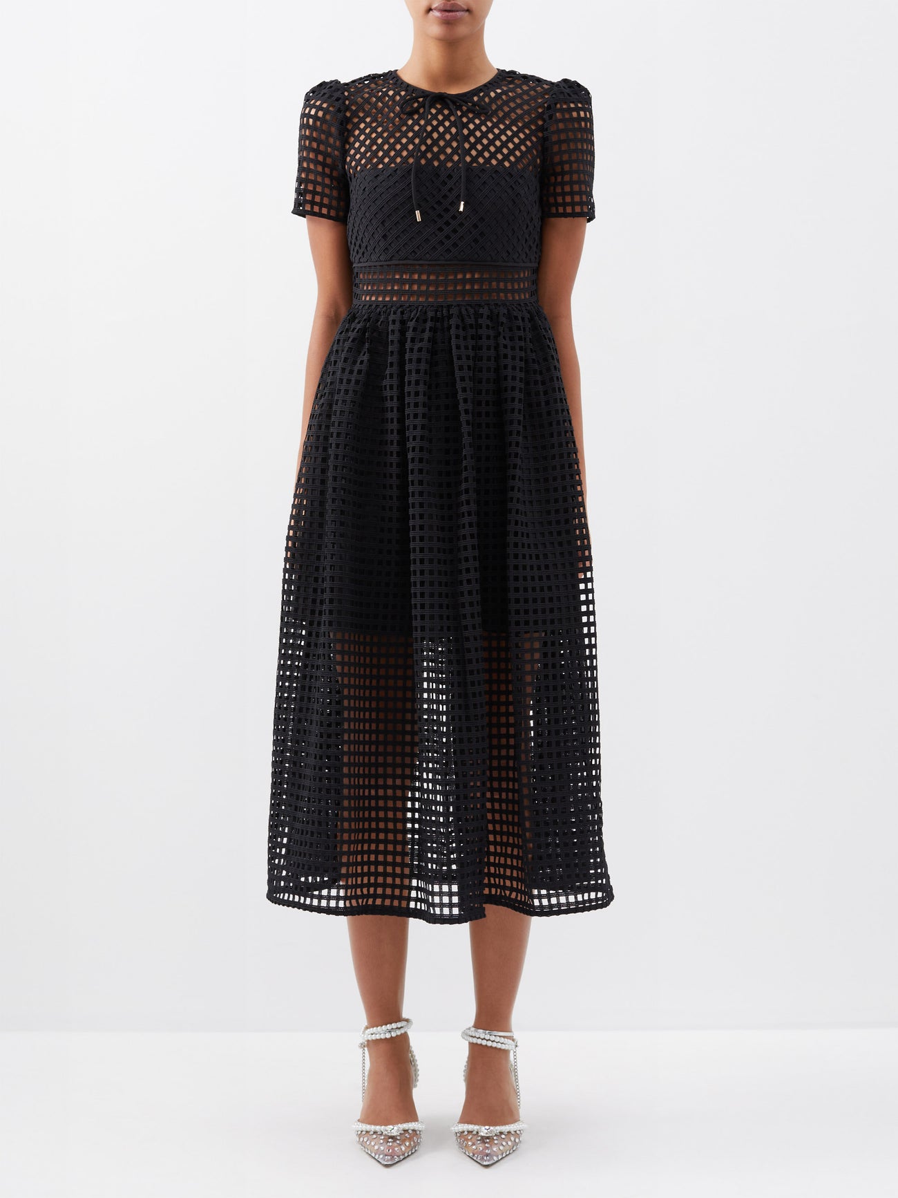 SELF-PORTRAIT Lattice-Lace Midi Dress | Endource