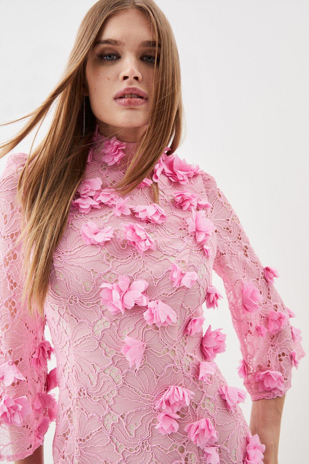 KAREN MILLEN Floral Applique On Lace Mini Dress | endource