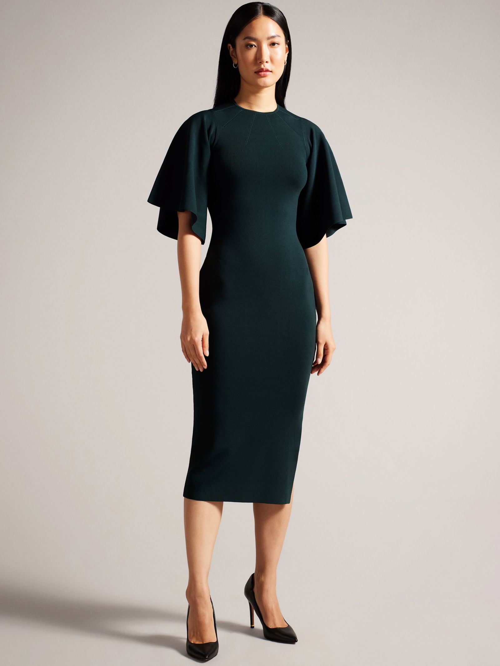fluted sleeve knitted bodycon midi dress Ted Baker Lounia Fluted Sleeve Bodycon Midi Dress