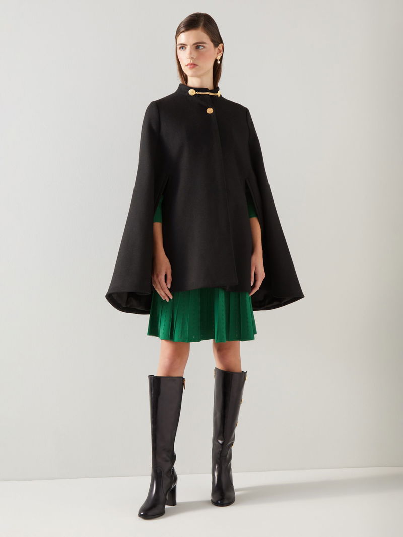 18.01 Italian Wool Cashmere Whipstitch Cape Coat