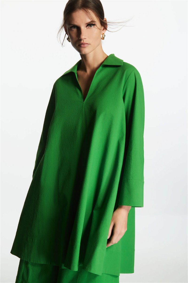 NEW COS Green V-neck Cupro Light Green Tunic Dress 8