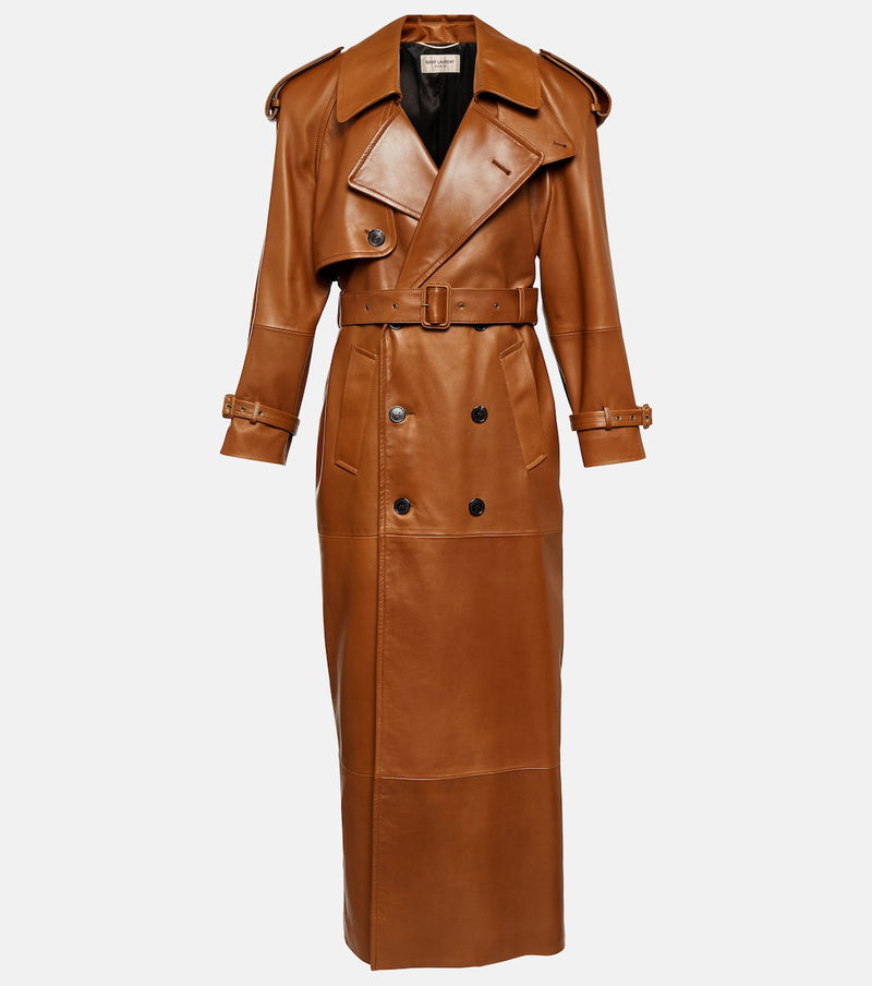 SAINT LAURENT Double-Breasted Leather Trench Coat endource