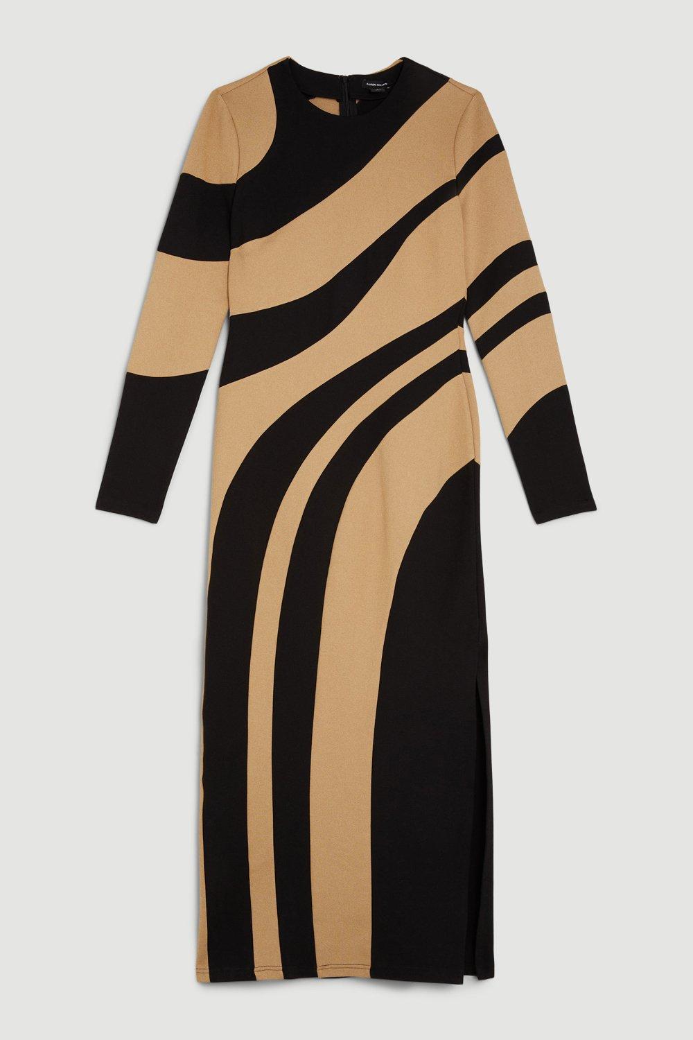 KAREN MILLEN Colour Block Ponte Midi Dress in Black Endource