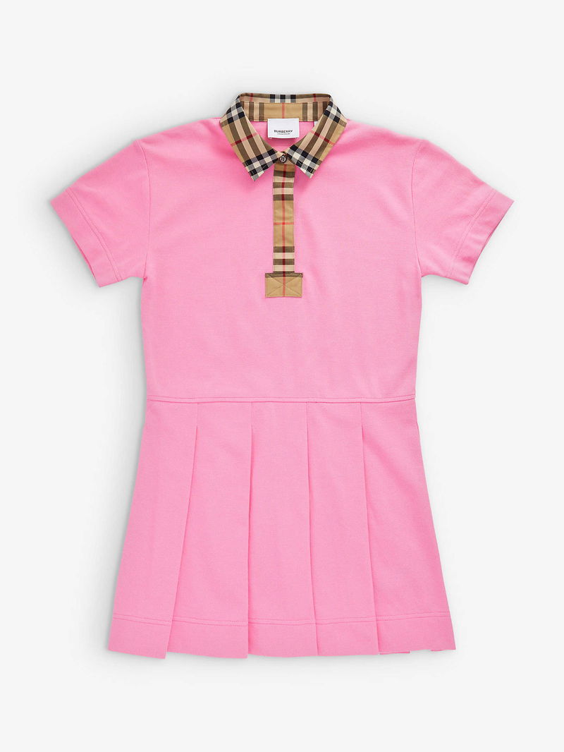 BURBERRY Sigrid Checked-Trim Pleated Dress | endource