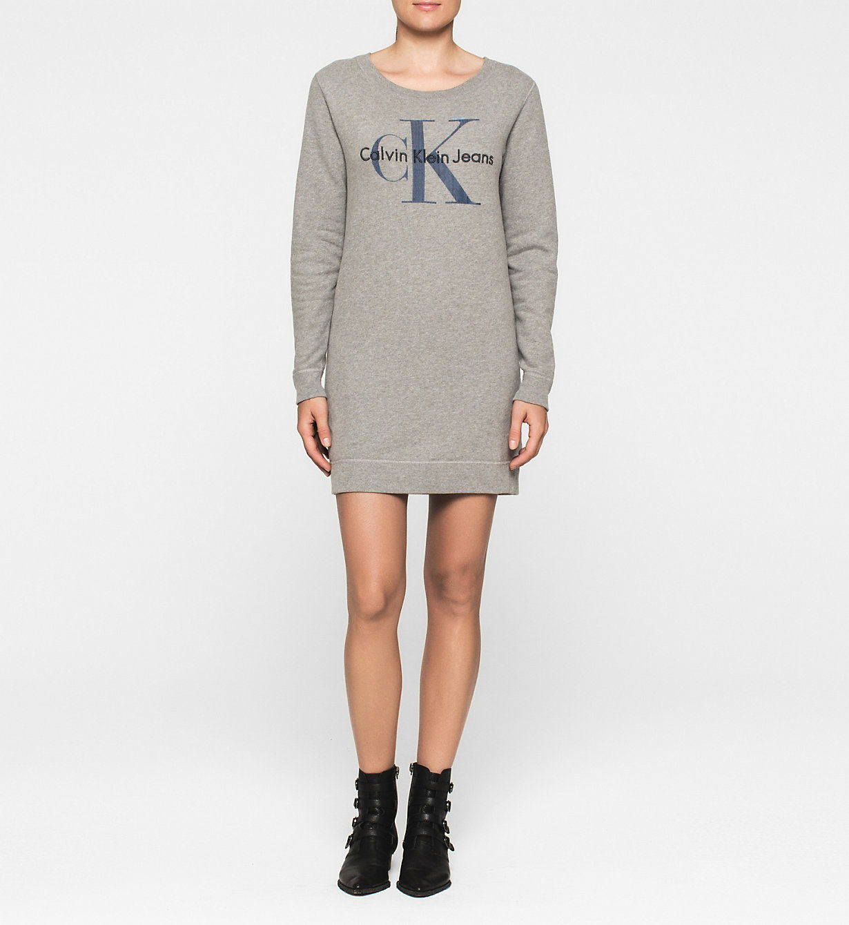 calvin klein sweater dress grey CALVIN KLEIN JEANS Metallic High Neck Sweater Dress Fossil Grey