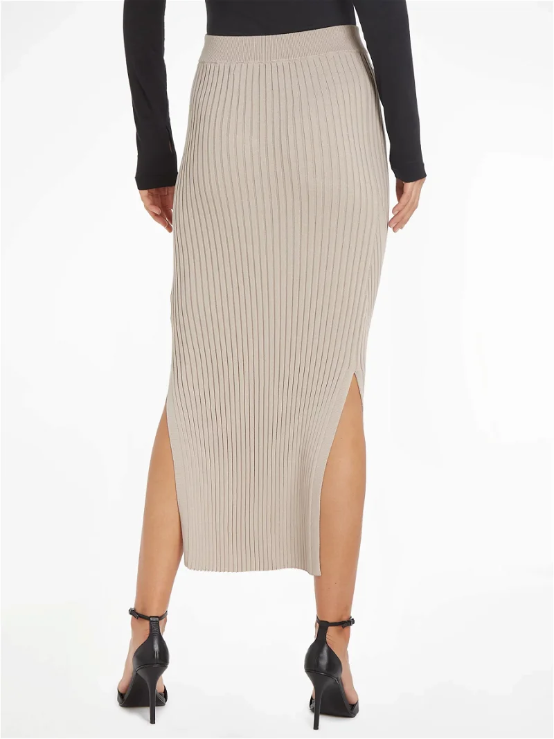 CALVIN KLEIN Silver Rib Maxi Skirt | in Grey Endource