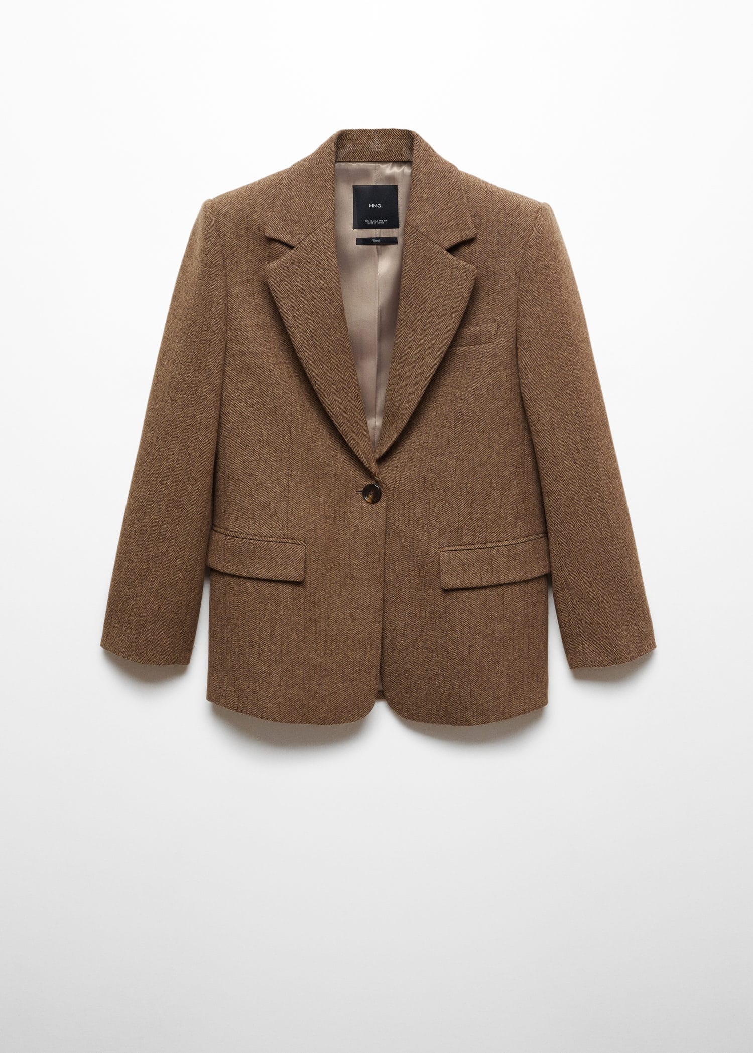 MANGO Herringbone WoolBlend Blazer in Brown endource