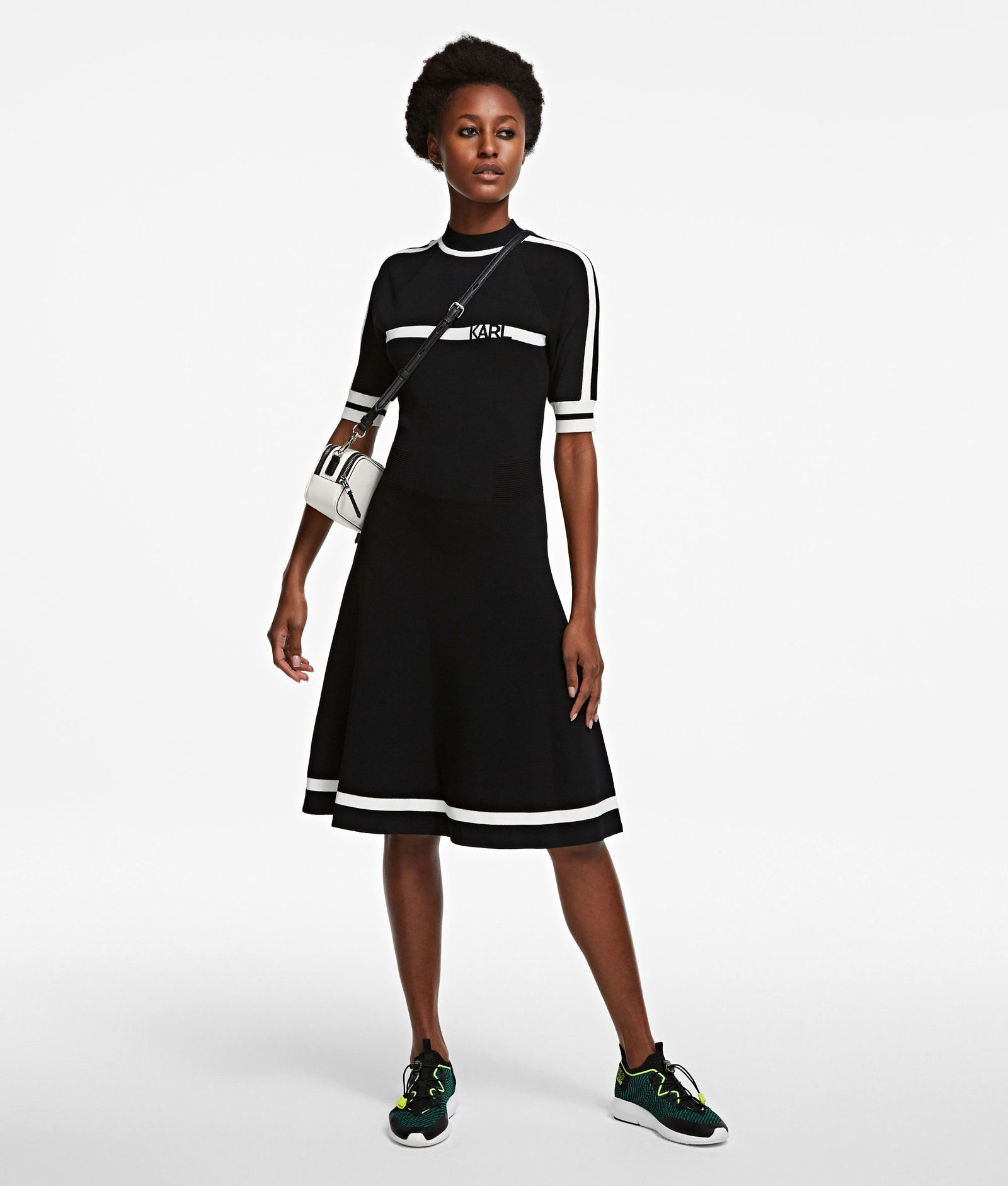 collared contrast trim knit mini dress Avec Les Filles Women's Blanket Stitch Spread Collar Mini Dress - Ice Blue