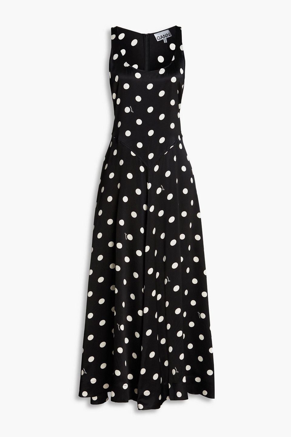 Satin Polka Dot Tiered Ruffle Maxi Dress – Ivory/Green