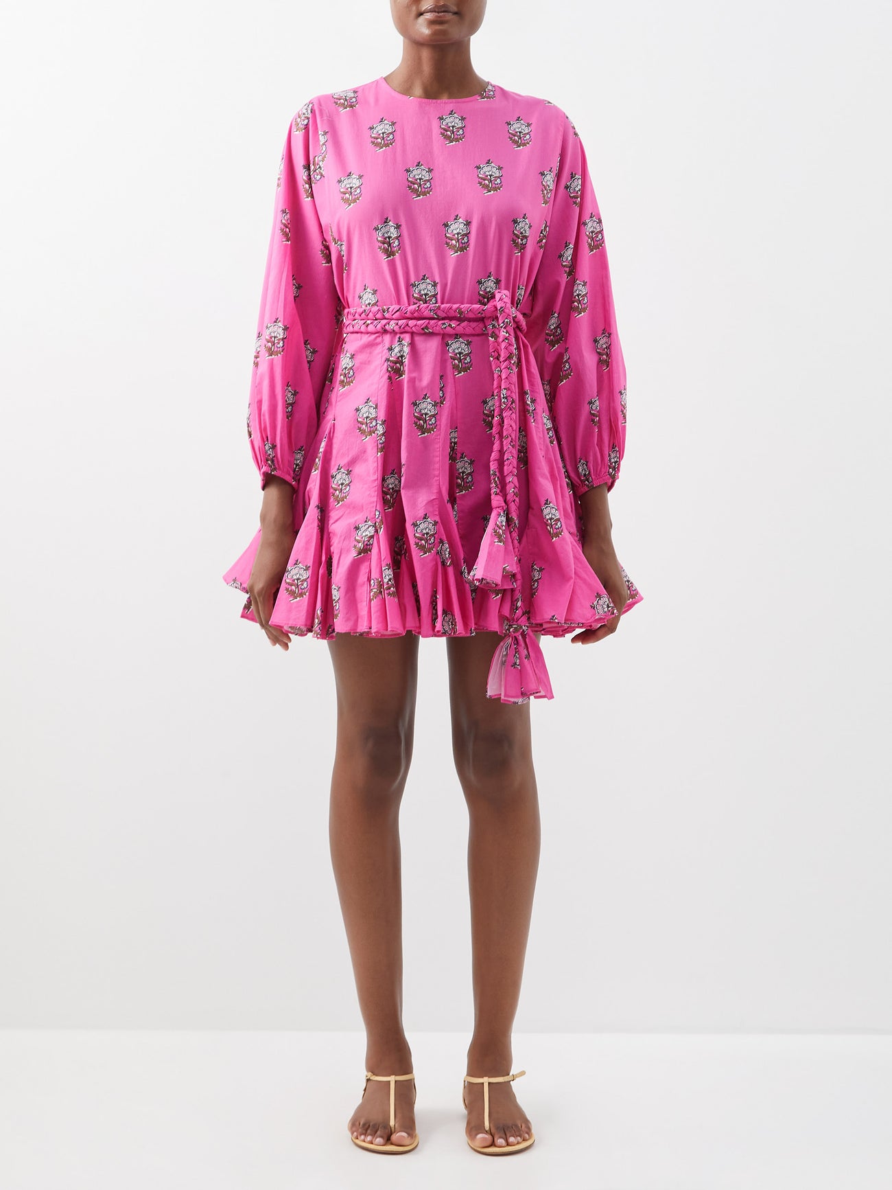 RHODE Ella Floral Cotton-Poplin mini dress in Pink | endource