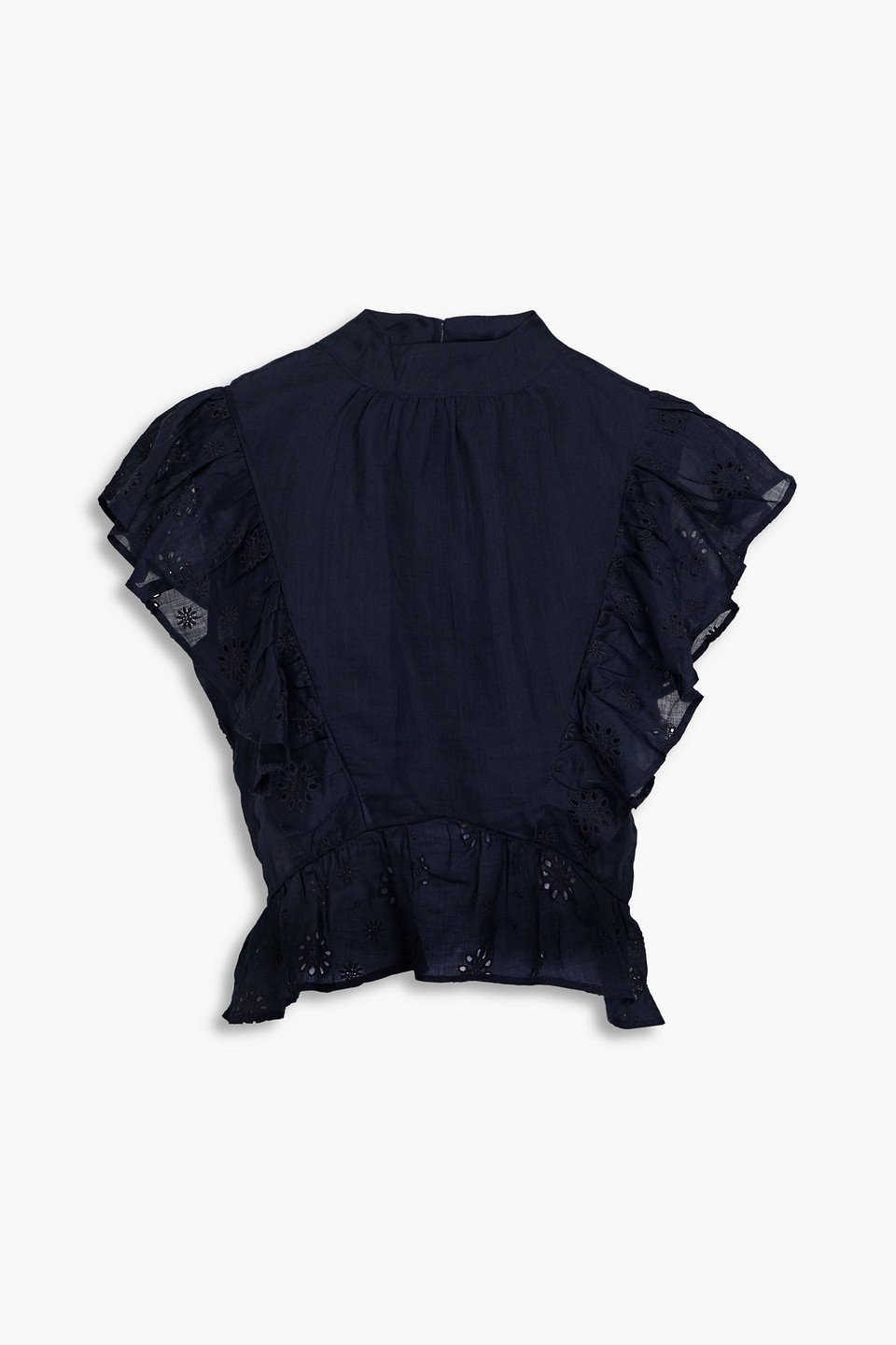 FRAME Ruffled Broderie Anglaise Ramie Top in Blue | Endource