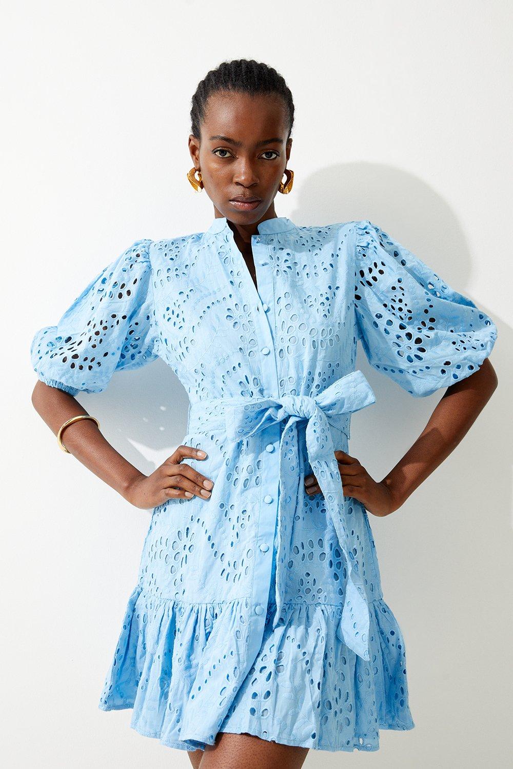 KAREN MILLEN Cotton Broderie Belted Woven Mini Dress | endource