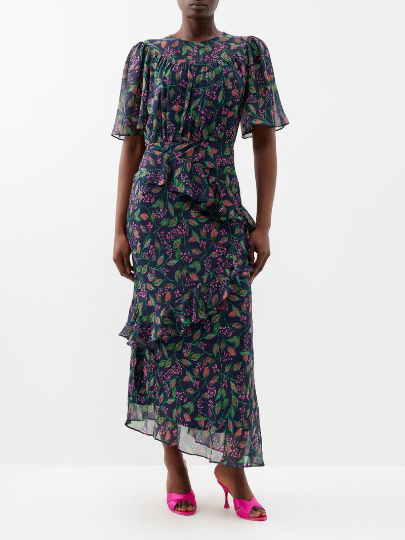 knee length dresses for ladies Lea Long Dress Noir Hidden Ophidian  SALONI