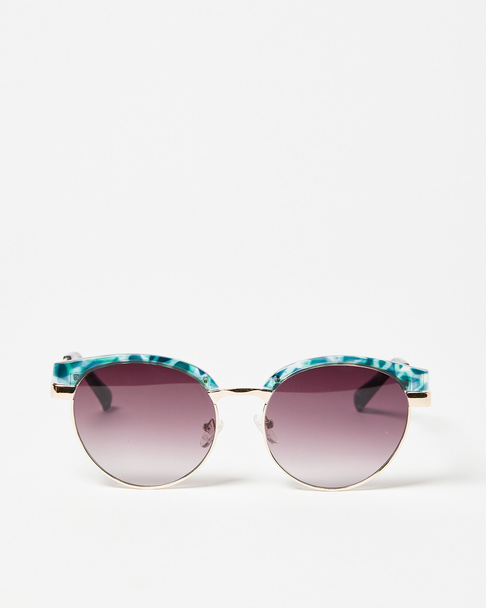 Oliver Bonas Faux Tortoiseshell Round Clubmaster Sunglasses In Pink