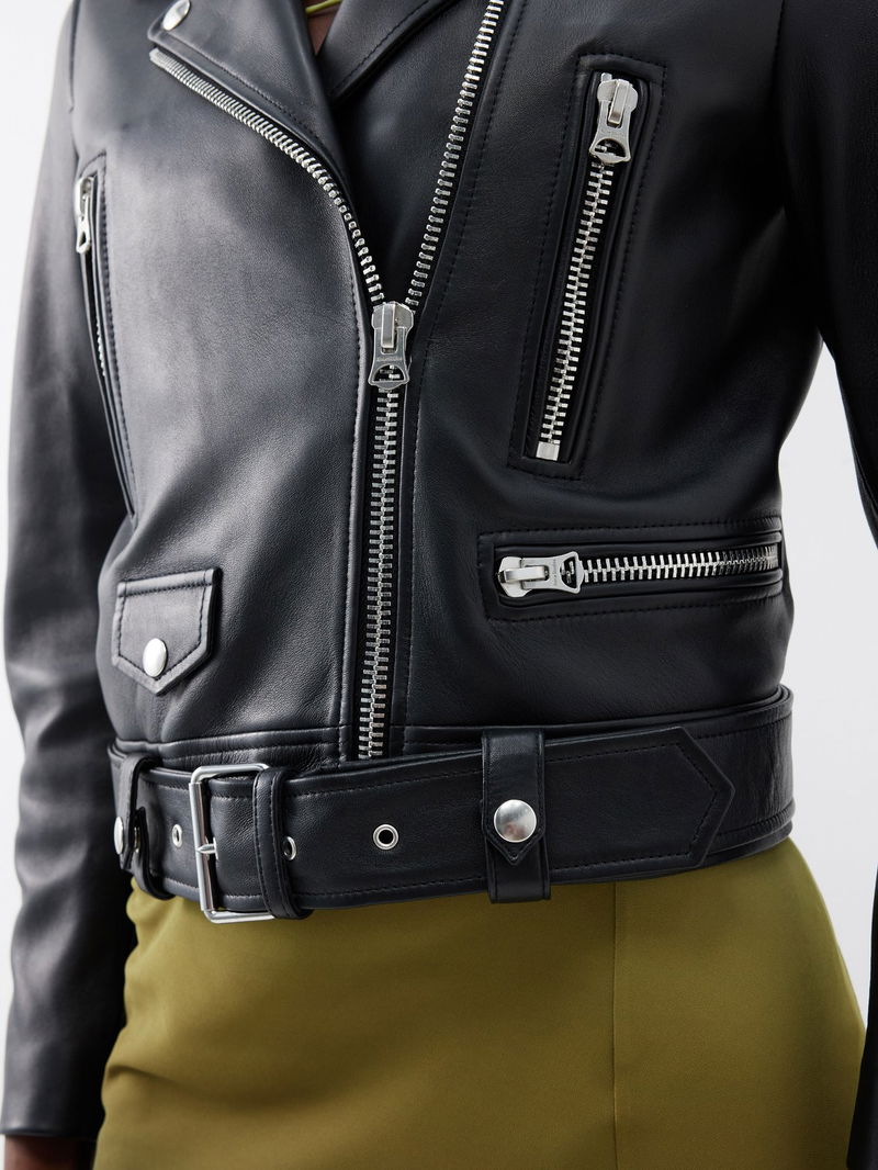 ACNE STUDIOS Cropped Leather Biker Jacket endource