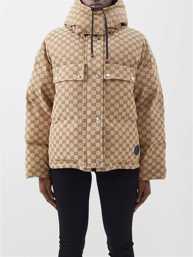 GUCCI GG-Jacquard Quilted Cotton-Blend Canvas Down Coat in Brown