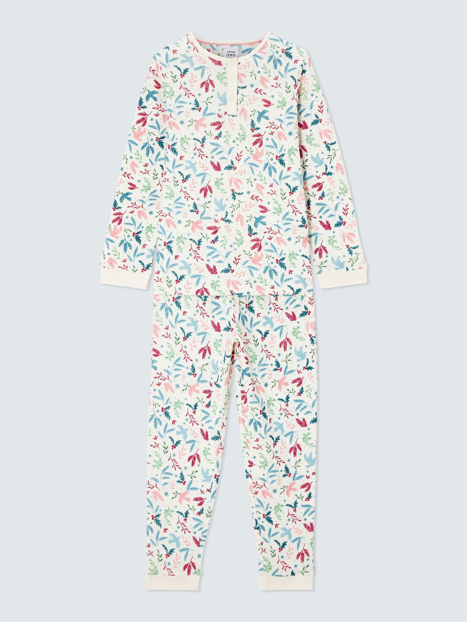 JOHN LEWIS Festive Floral Pointelle Pyjamas in White/Multi | Endource