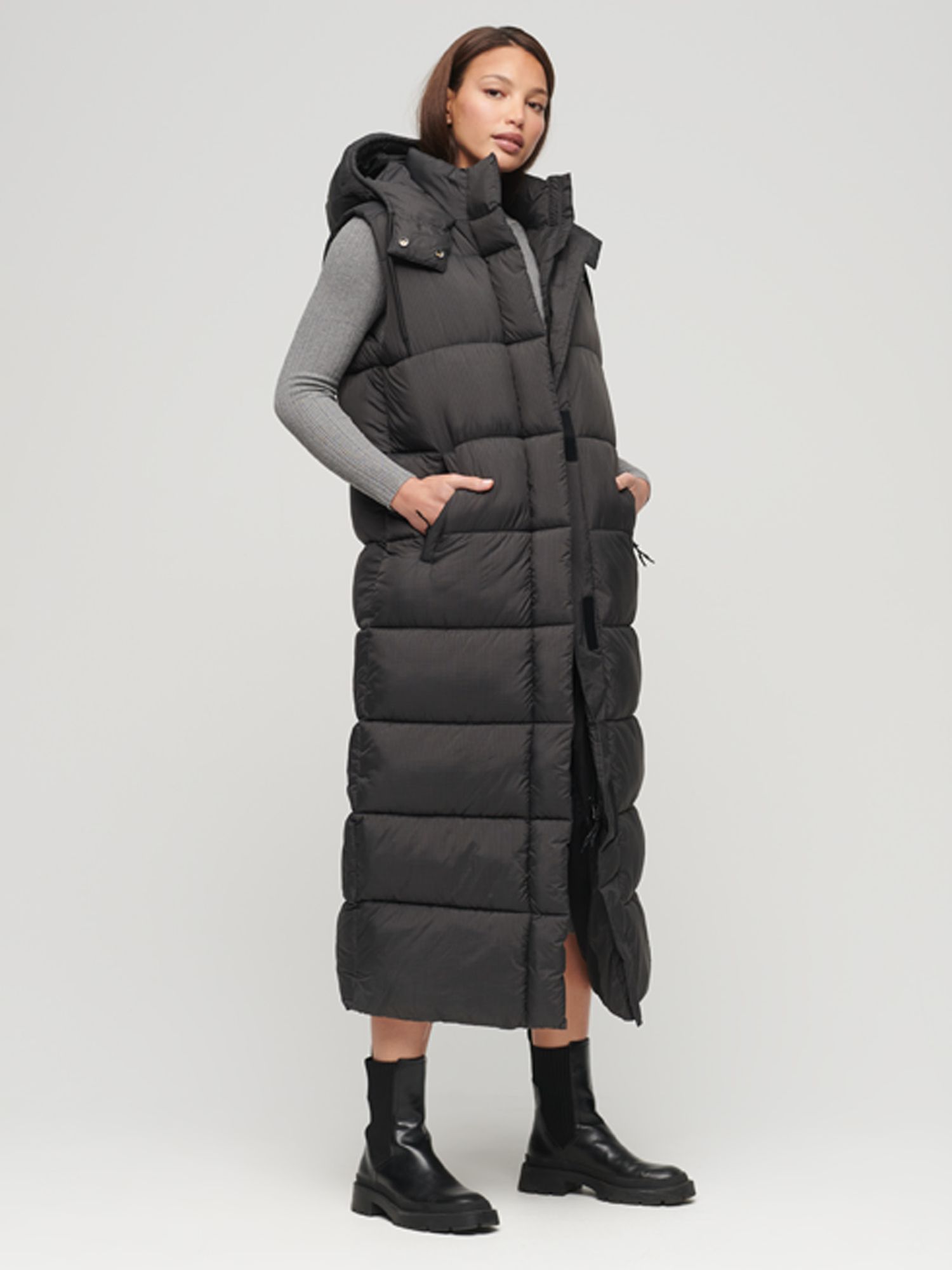 Women's - Ripstop Longline Puffer Jacket in Pelican | IE Women's - Ripstop Longline Puffer Jacket in Pelican | IE
