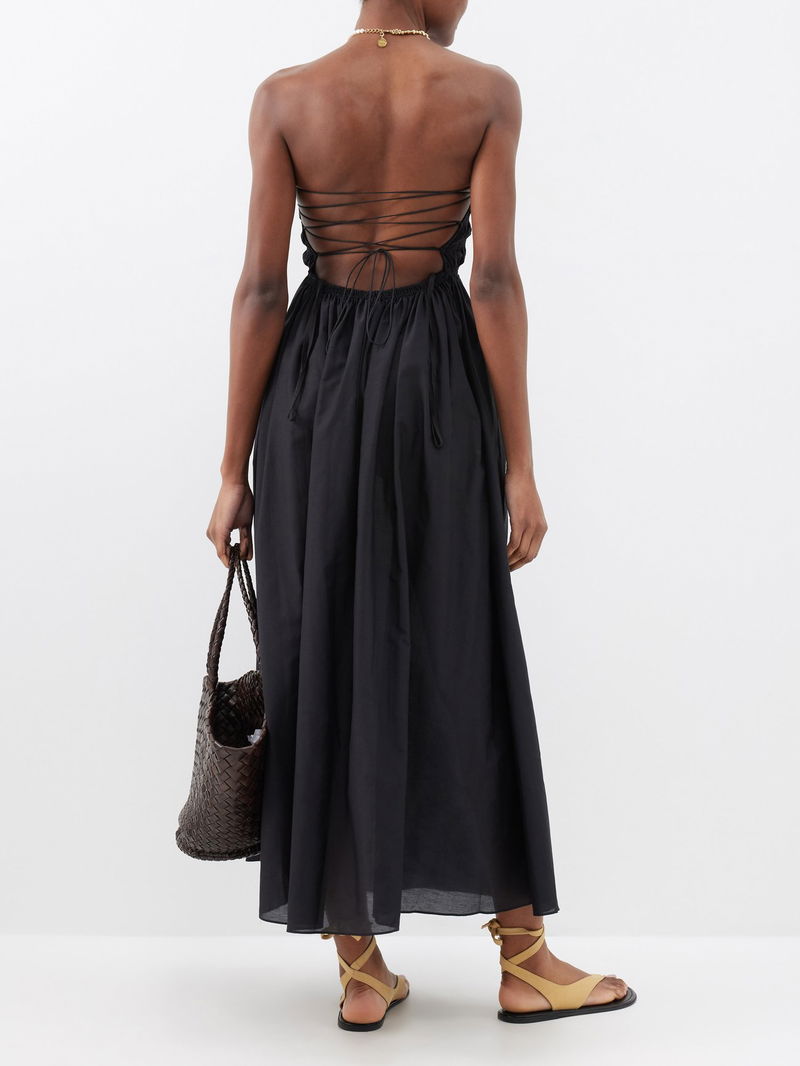 matteau shirred organic cotton midi dress Matteau Shirred Bodice Dress - Black