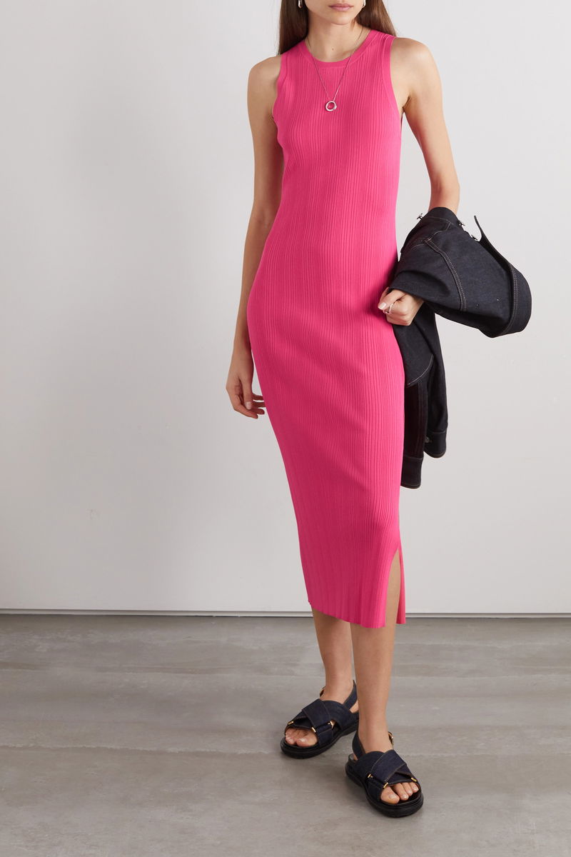 FRAME Cutout Ribbed-Knit Midi Dress | endource
