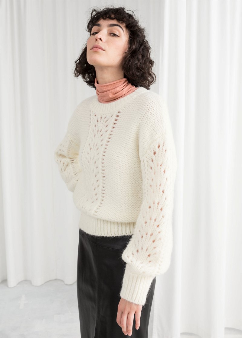 & OTHER STORIES Eyelet Knit Sweater in White | Endource