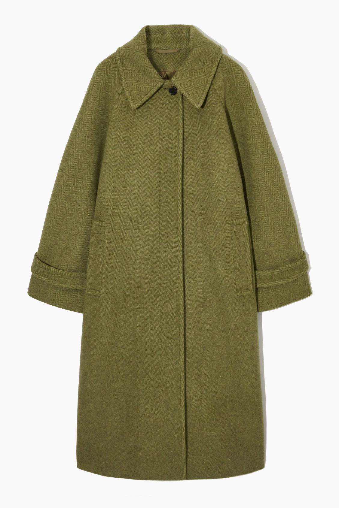 Calypso Wool Mix Herringbone Coat, with Collar & Front Fastening - Light Grey