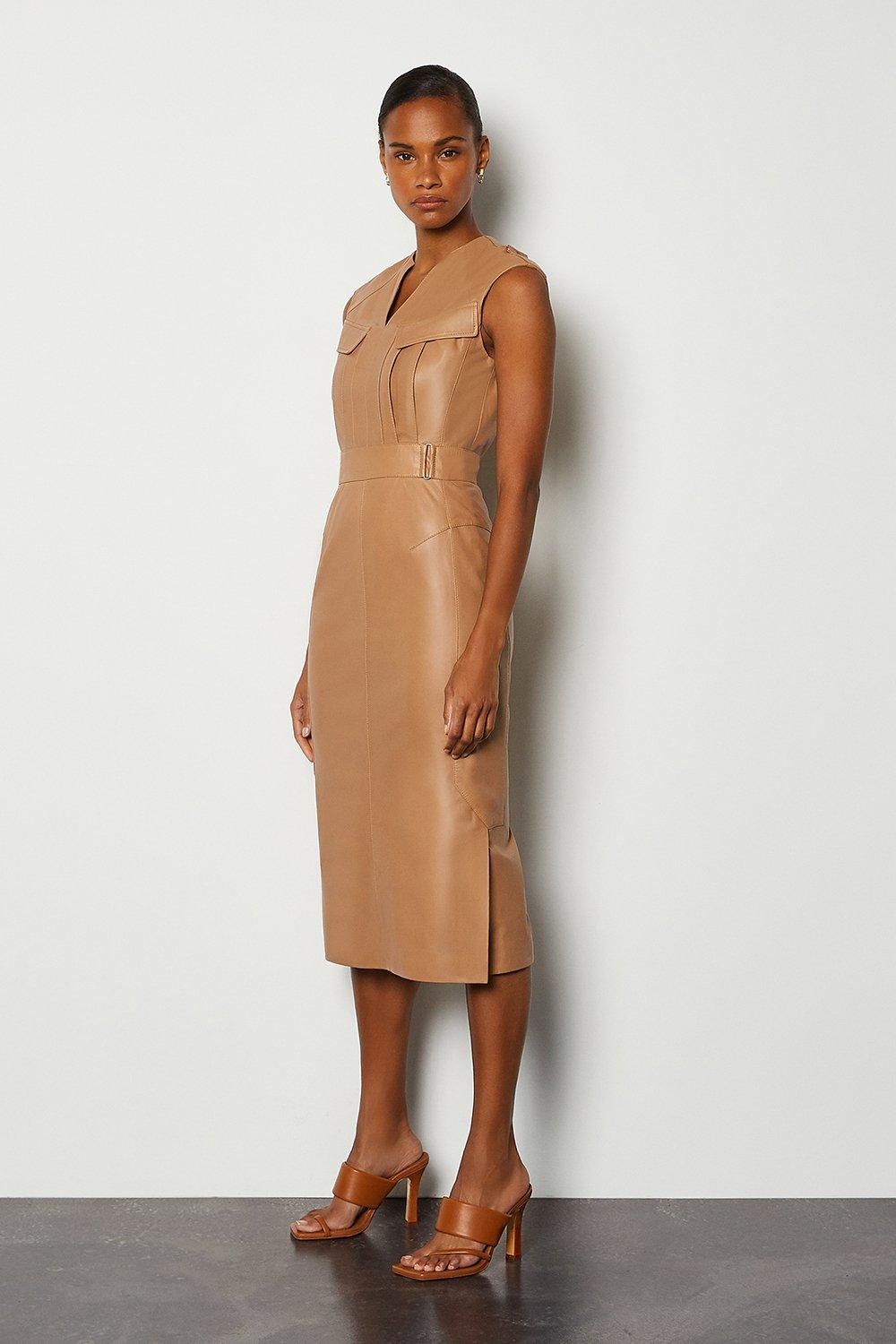 leather dress beige Trendy, Chic Women's Clothing Boutique LE LIS Women's Leather Wrap Dress, Mocha, XS Lane 201
