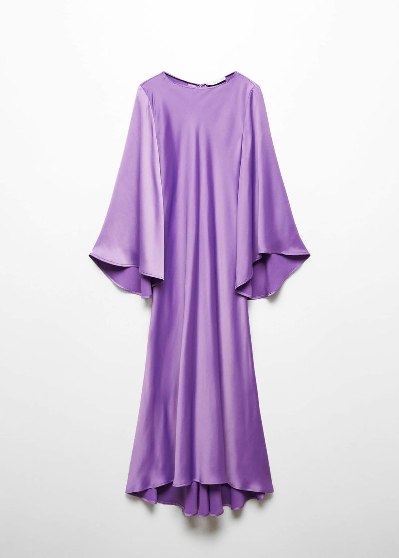 MANGO Flared-Sleeve Satin Dress | endource