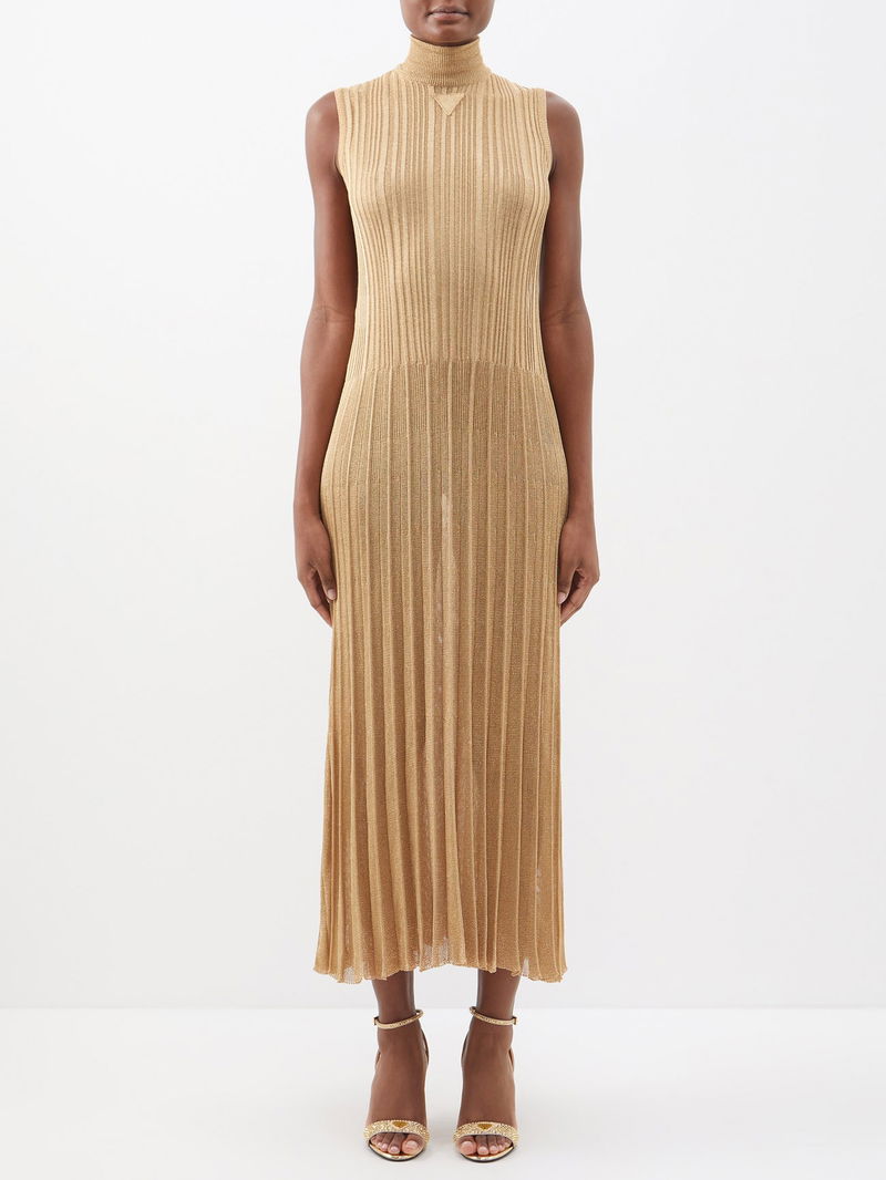 PRADA Pleated Lurex Sleeveless Dress | endource