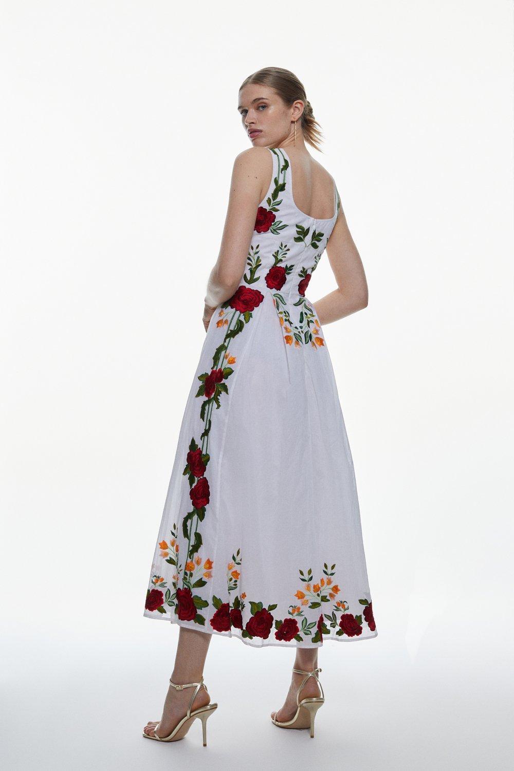 sachin and babi light blue dress Black Coast High Neck Midi Dress With Floral Embroidery