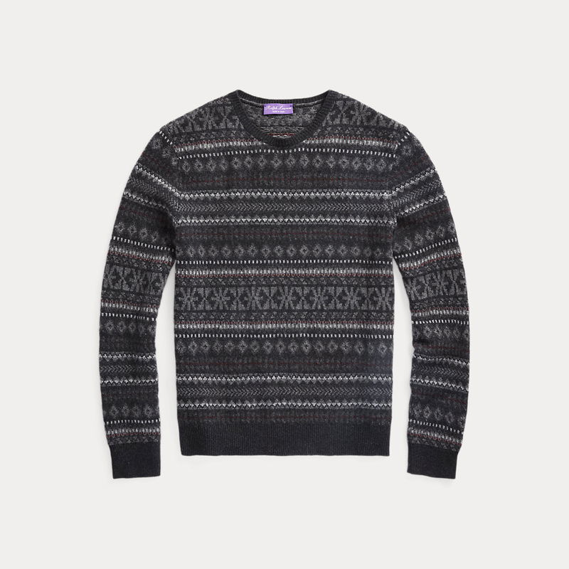 RALPH LAUREN PURPLE LABEL Fair Isle Cashmere Jumper in Black | Endource