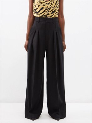 Albaray Wide-Leg Pleat Front Tailored Trousers, Black at John