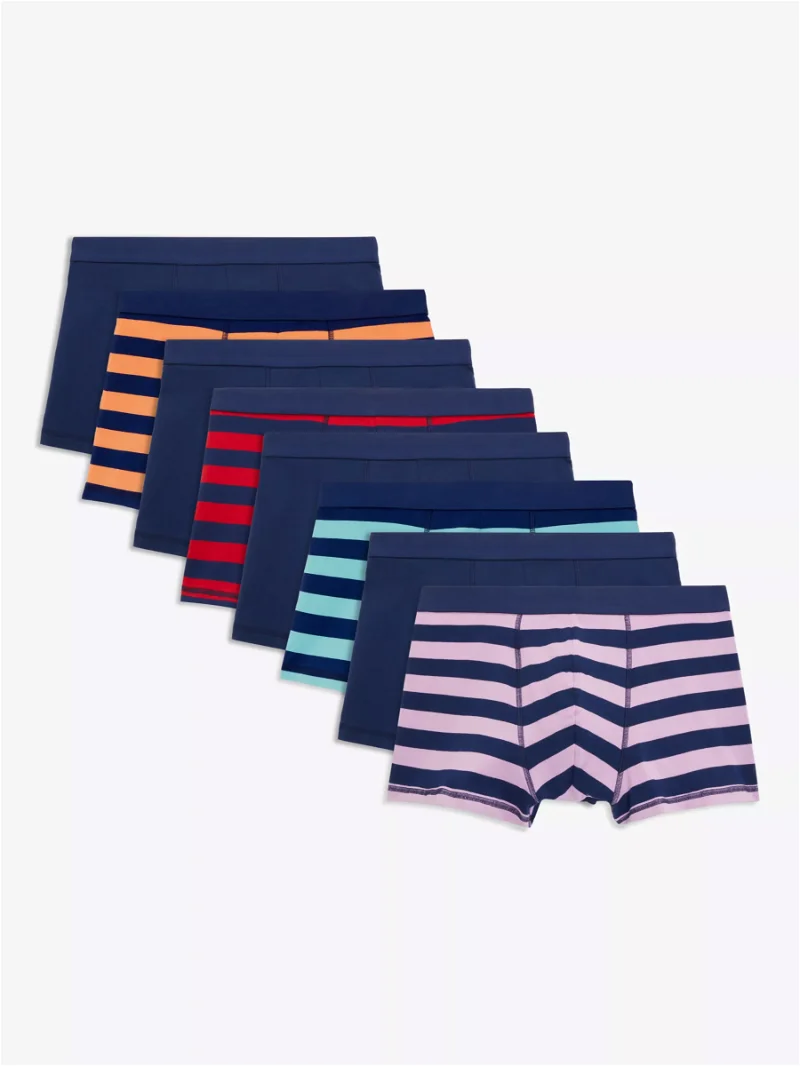 JOHN LEWIS ANYDAY Stretch Stripe Plain Trunks, Pack Of 8 in Navy
