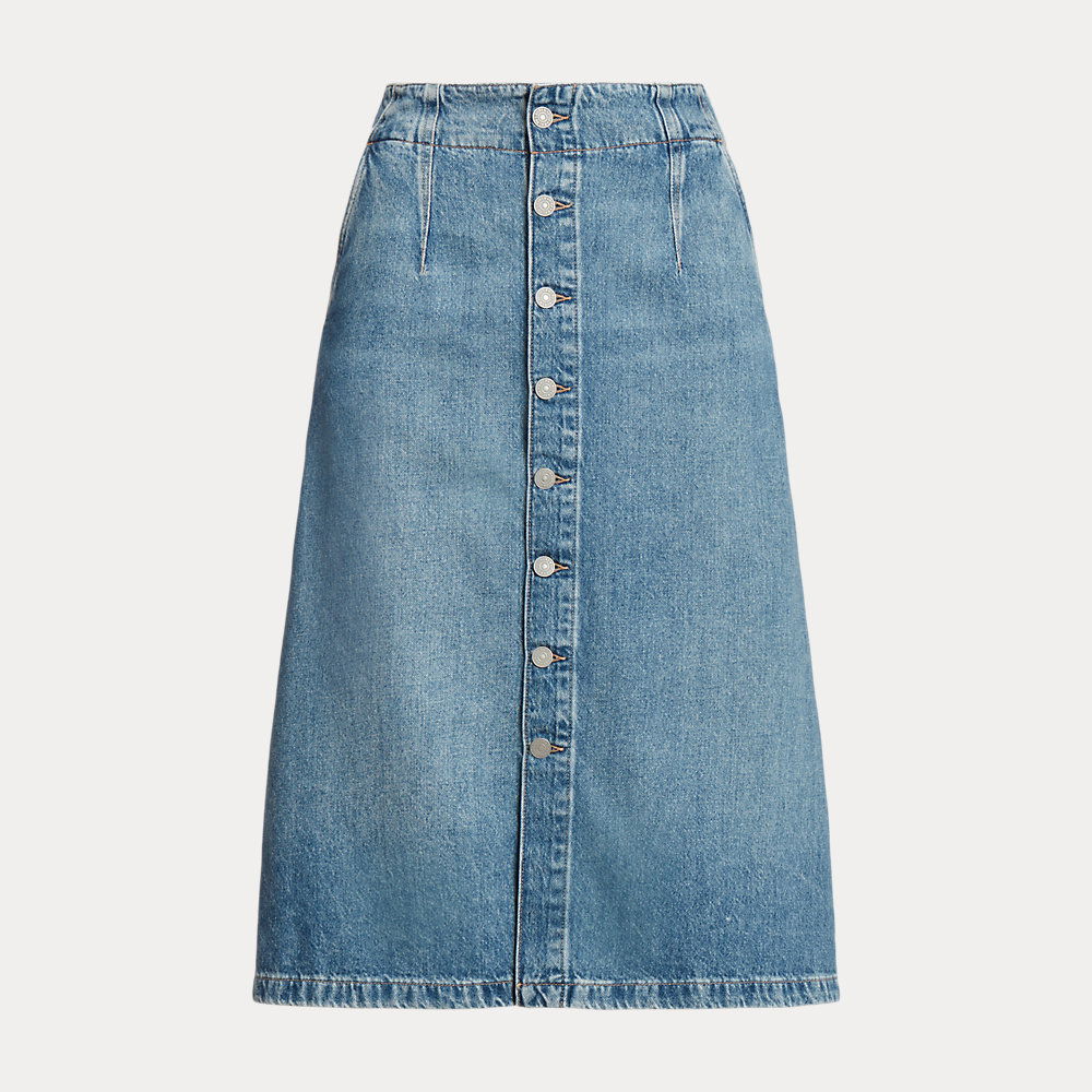 POLO RALPH LAUREN A-Line Button-Front Denim Midi Skirt in Blue | Endource