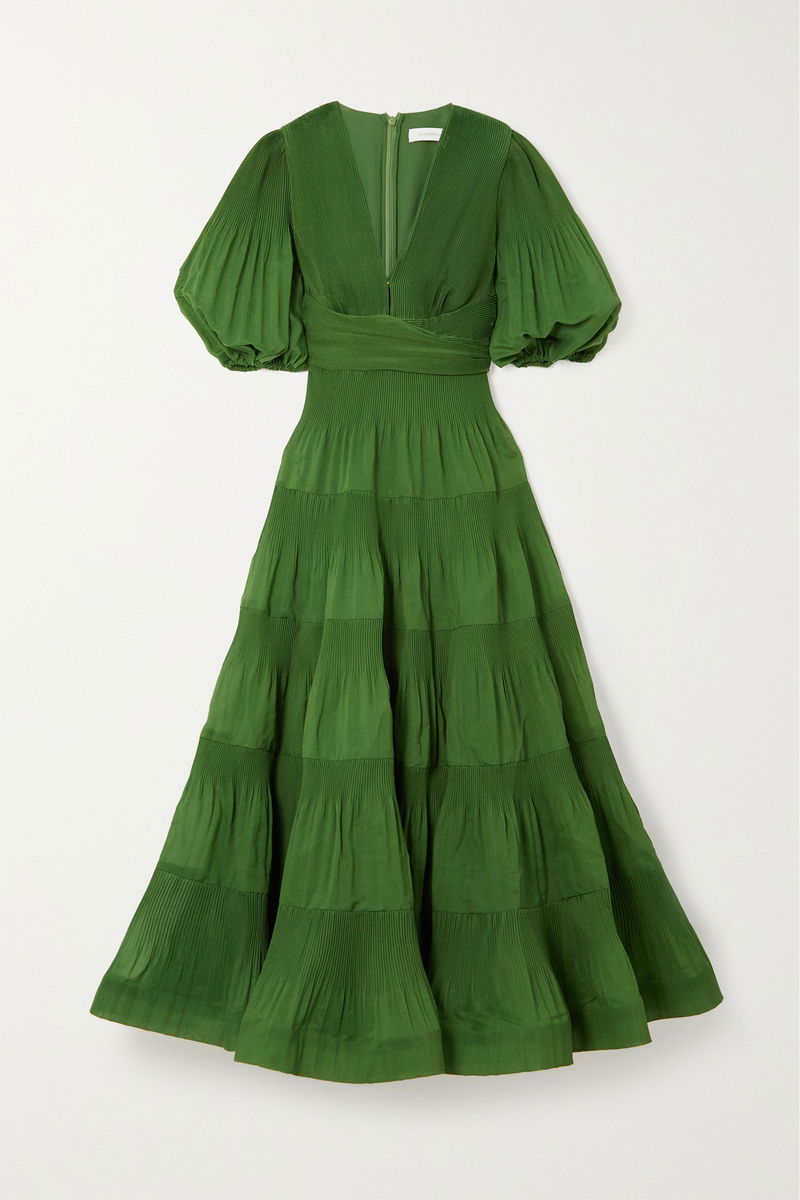 ZIMMERMANN TIERED PLEATED MIDI DRESS 270241