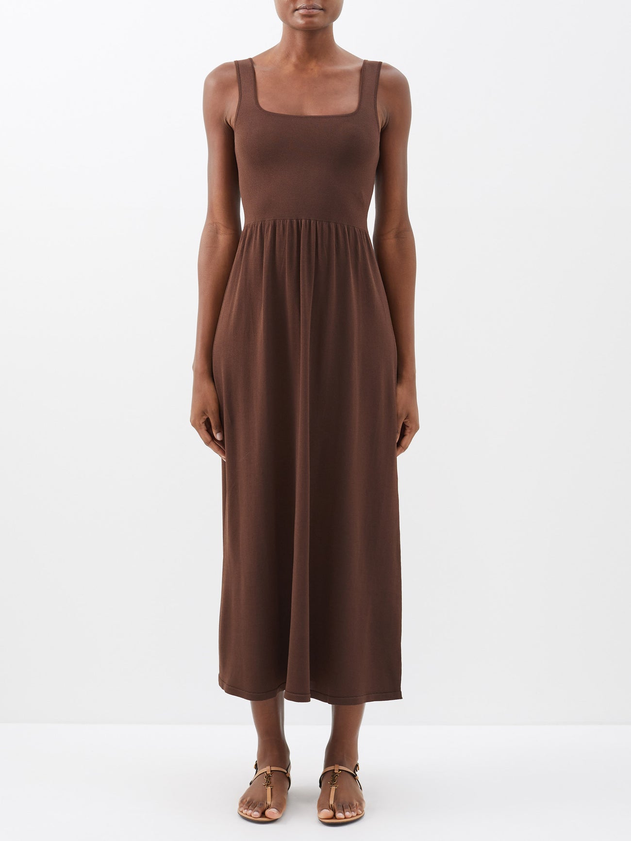 matteau square knit dress MATTEAU Square-Neckline Knitted-Bodice Dress