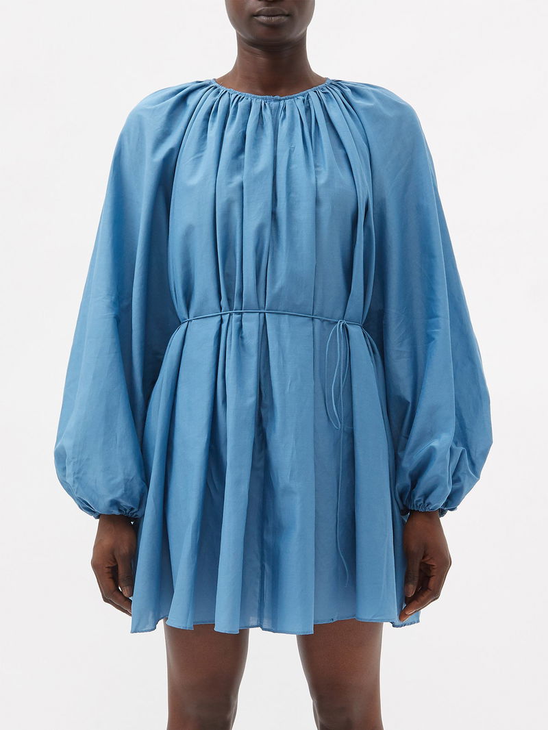 MATTEAU Gathered Cotton-Blend Poplin Mini Dress | endource
