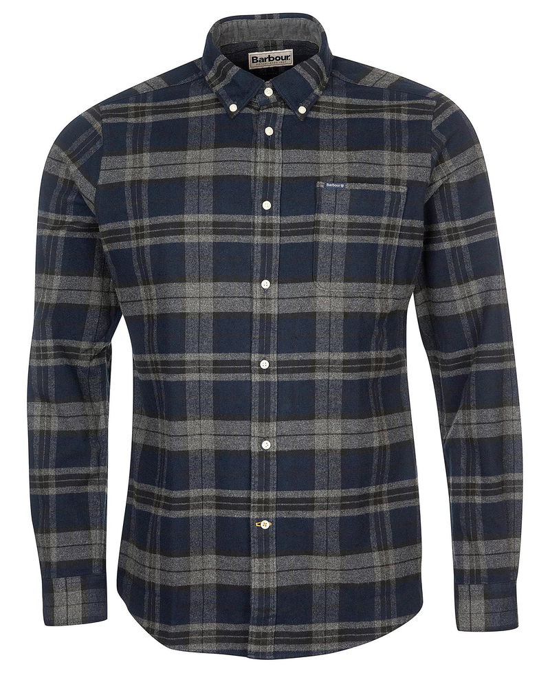 Navy and grey flannel shirt with Barbour branding