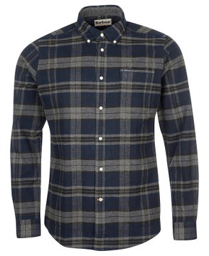 Navy and grey flannel shirt with Barbour branding