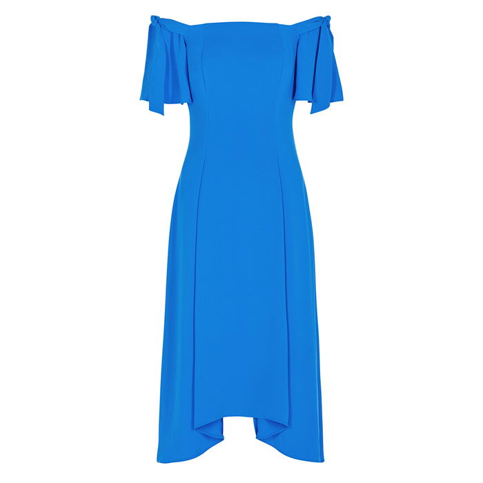 cobalt blue bardot dress John Charles 66318 Cobalt Bardot Faux Wrap A Line Dress With Pockets!   Rouge Boutique Inverness