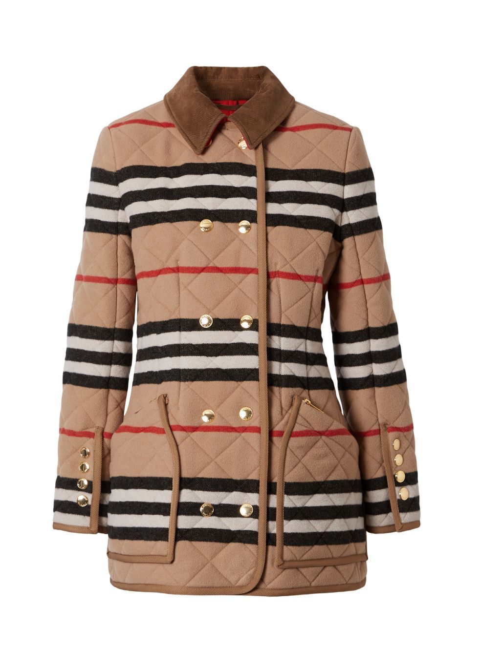 BURBERRY Icon Stripe Diamond Quilted Wool Riding Jacket | endource