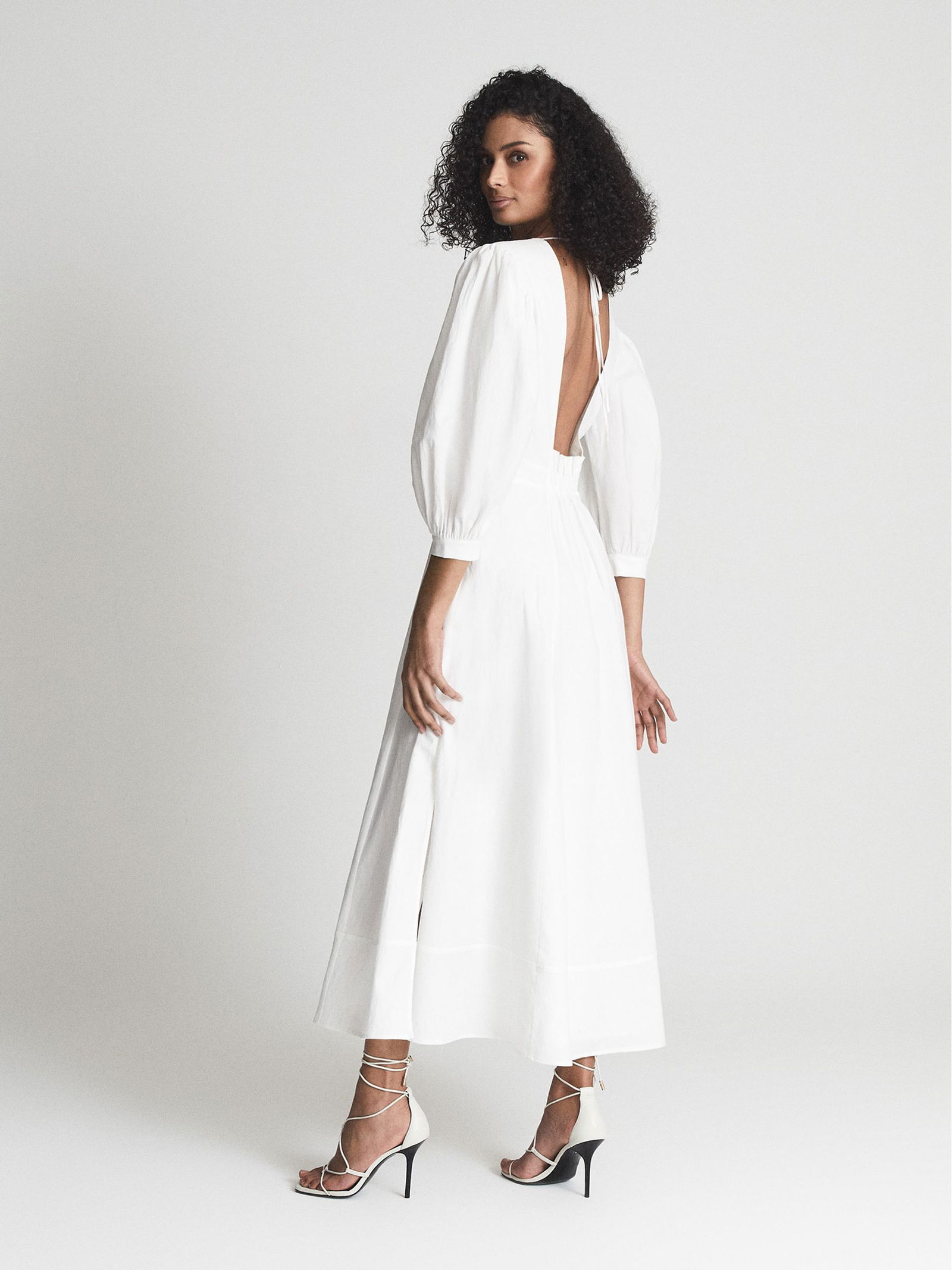 knee length dresses for ladies Fiona | Red Plunge-Neck Split Midi Dress