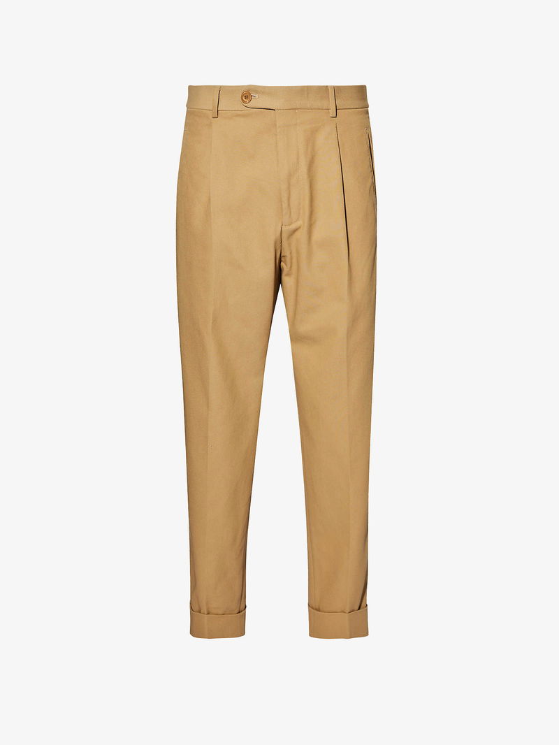 GUCCI Brand-Embroidered Slip-Pocket Straight-Leg Regular-Fit Cotton Trousers  in BISQUE