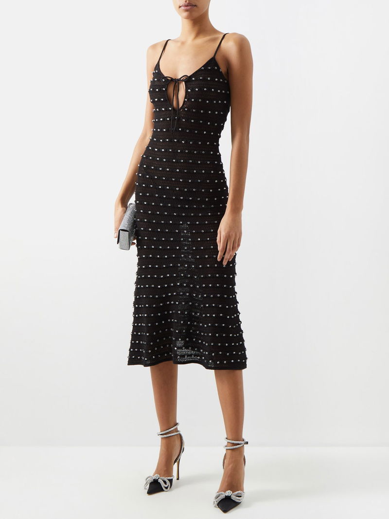 self portrait sweetheart crochet midi dress Navy Crochet Flower Knit Midi Dress self-portrait-US