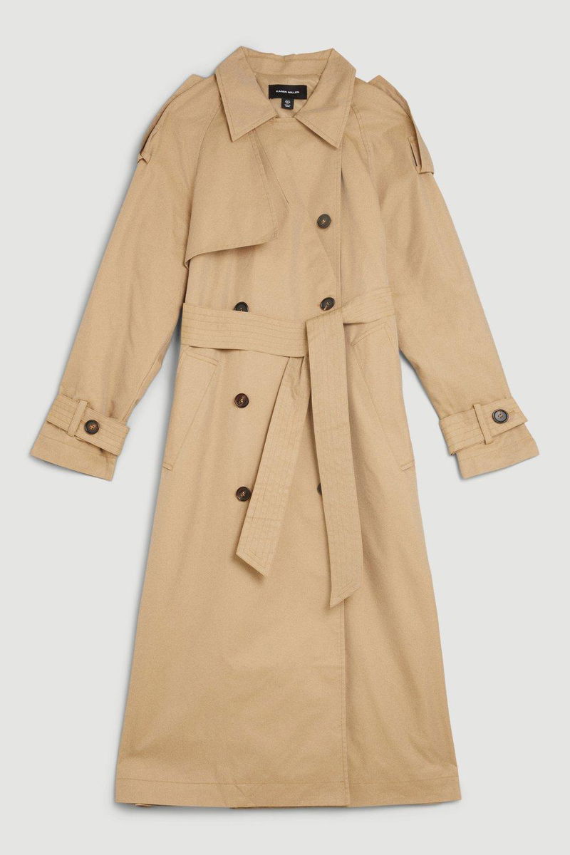 Karen Millen Oversized Tab Detail Belted Longline Trench In Camel Endource 6943