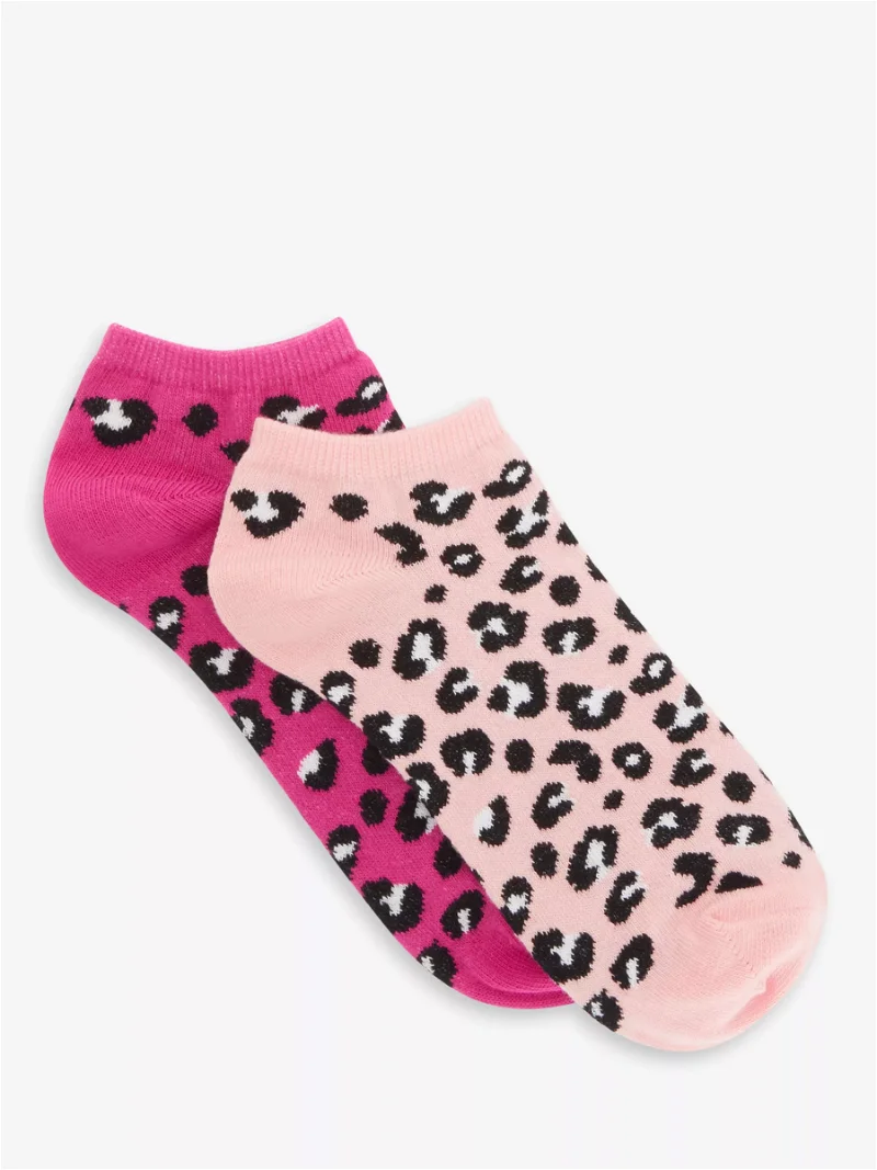 AND/OR Leopard Organic Cotton Trainer Socks, Pack of 2 in Pink | Endource