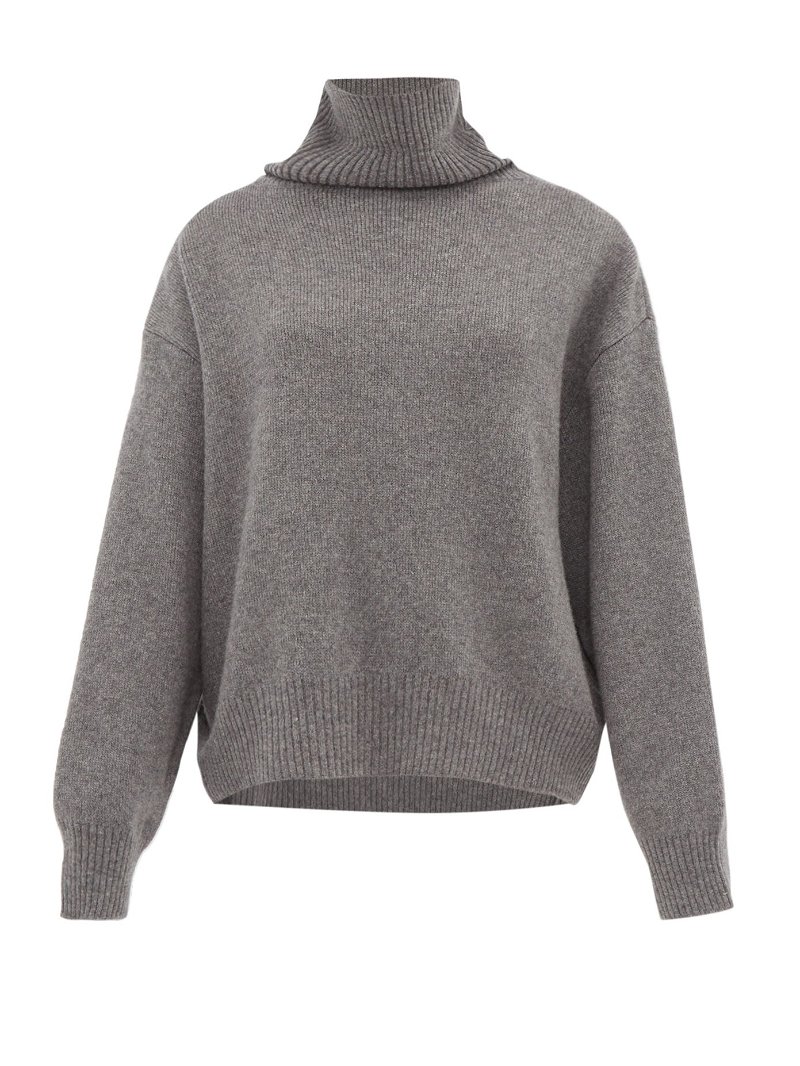 Grey Displaced-sleeve roll-neck wool sweater, Raey