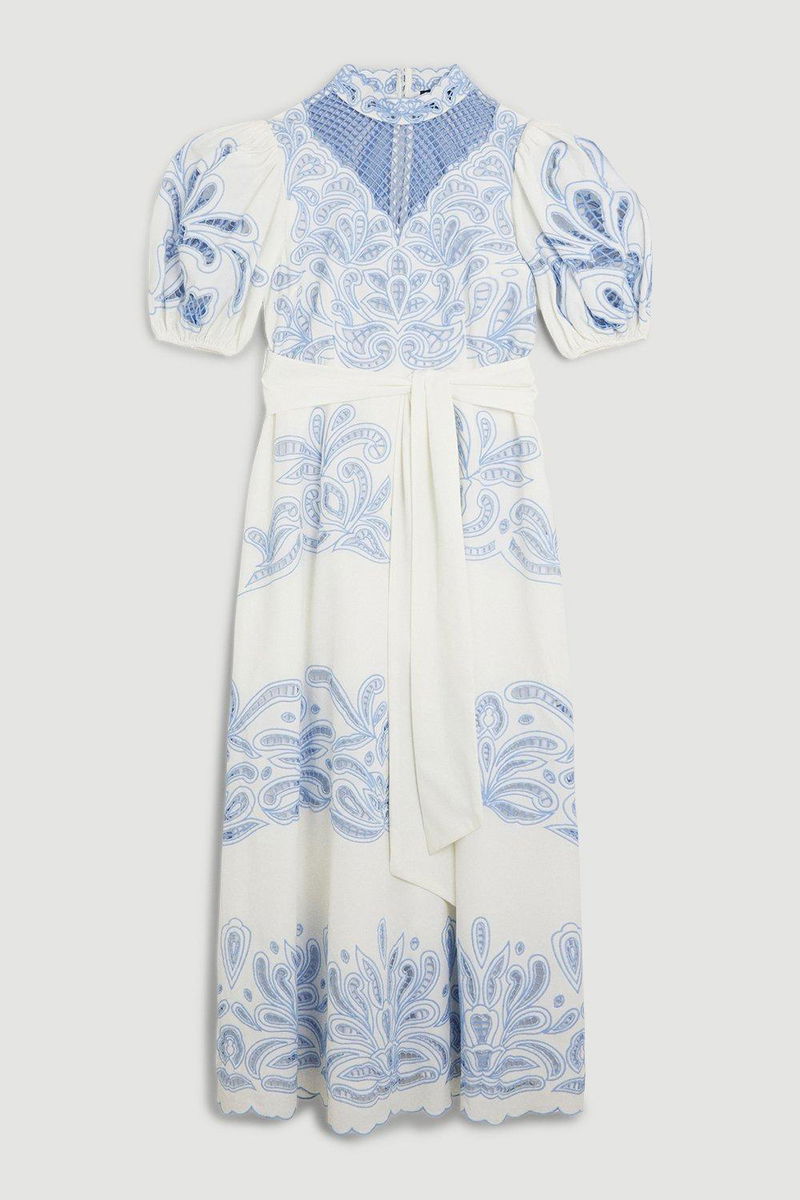 sachin and babi light blue dress KAREN MILLEN Karen Millen x Lydia Millen - Linen Placement Floral Woven  Maxi Dress main image 0
